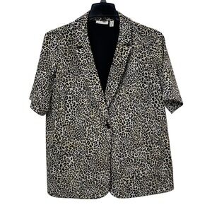 Susan Graver Liquid Knit Fusion Short Sleeve Blazer Womens 1X Neutral Cheetah